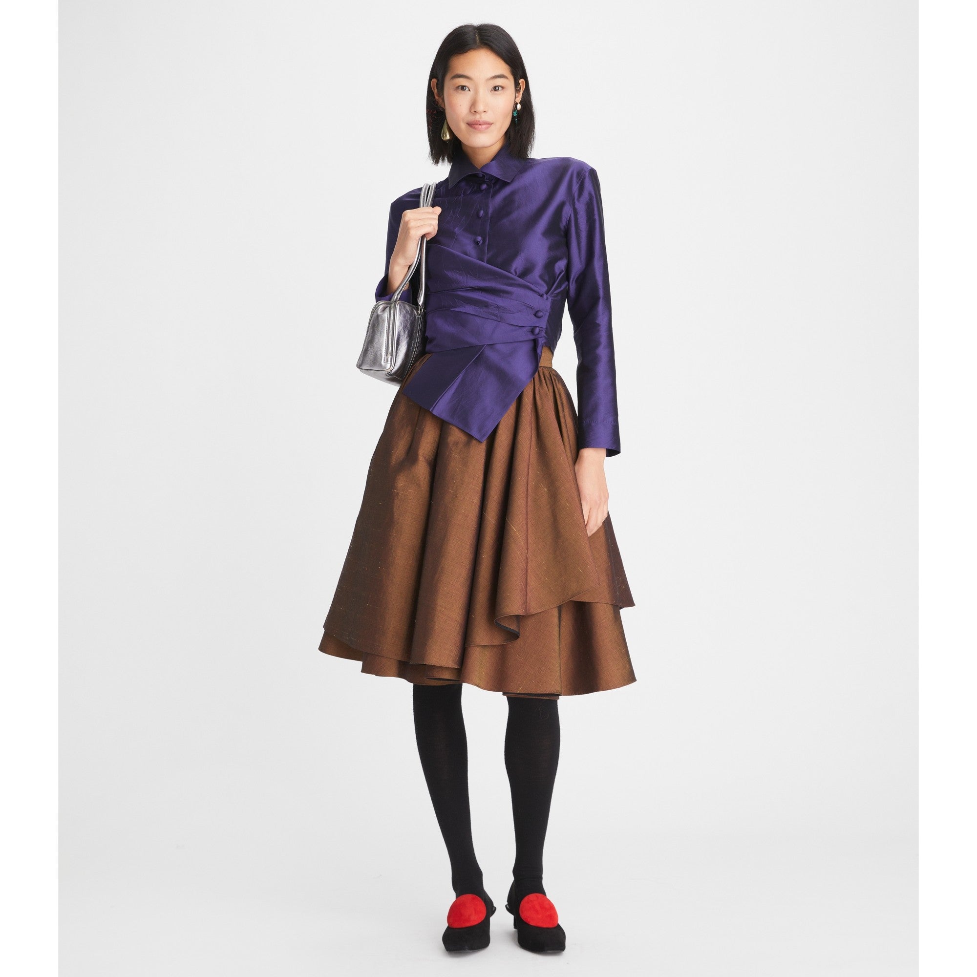 Women Linen Shantung Ballet Skirt - Copper Brown