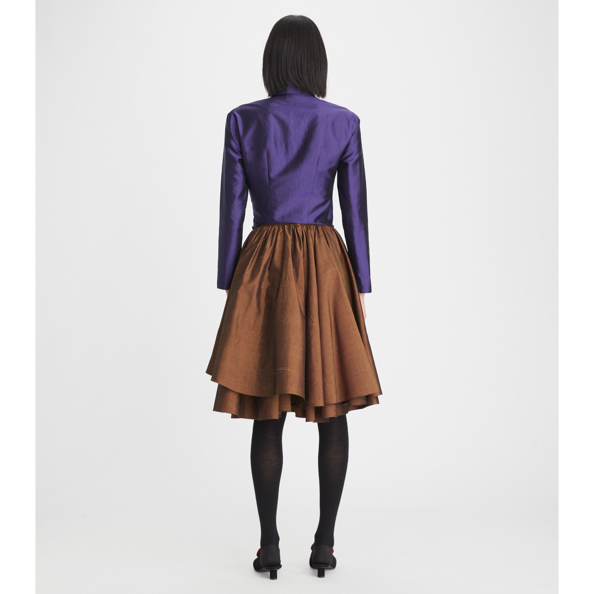 Women Linen Shantung Ballet Skirt - Copper Brown