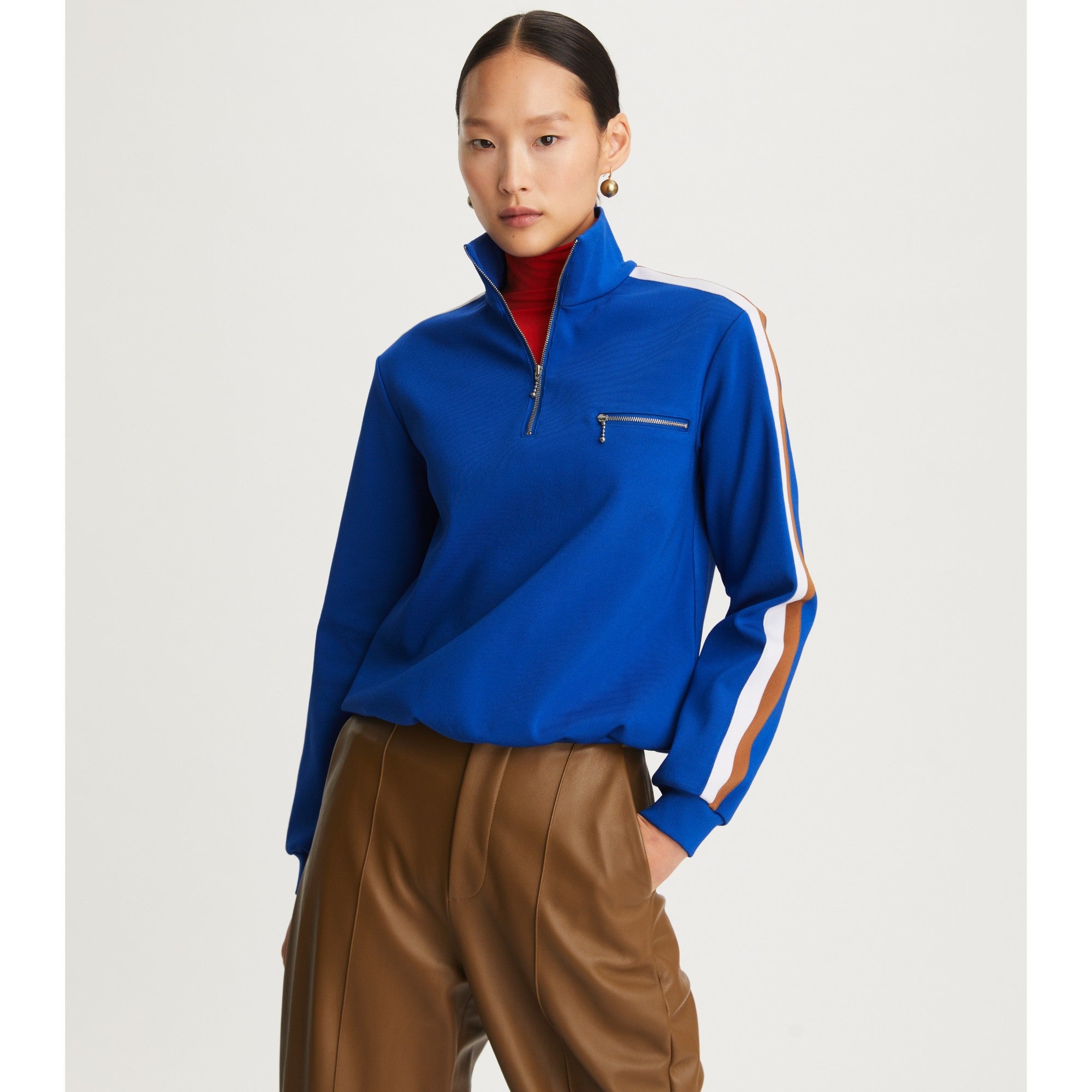 Women Knit Quarter Zip - Blue Lapis