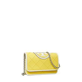 Women Fleming Soft Patent Border Chain Wallet - Vintage Lemon