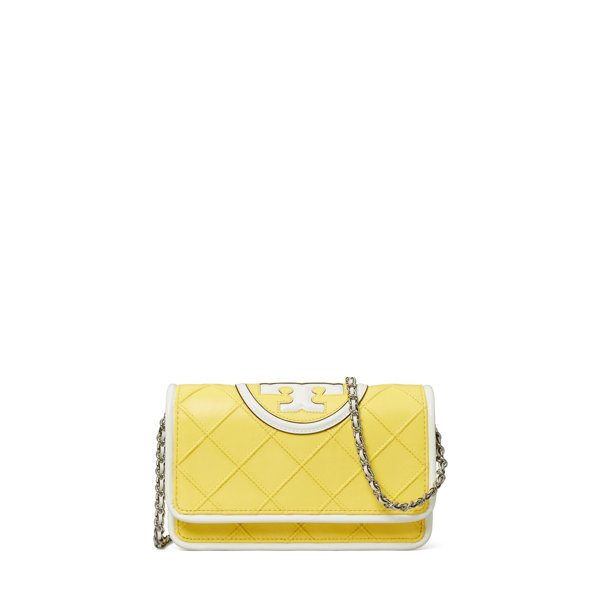 Women Fleming Soft Patent Border Chain Wallet - Vintage Lemon
