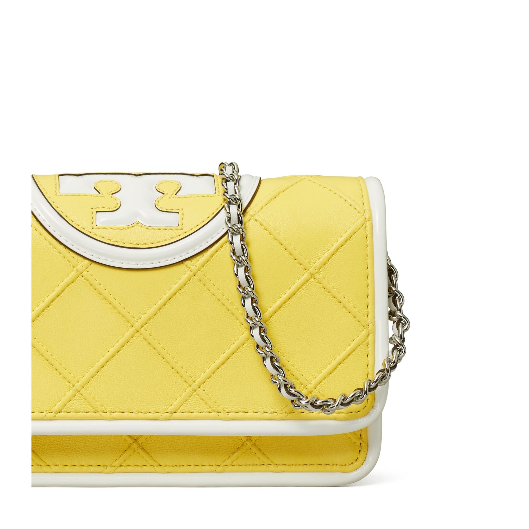 Women Fleming Soft Patent Border Chain Wallet - Vintage Lemon