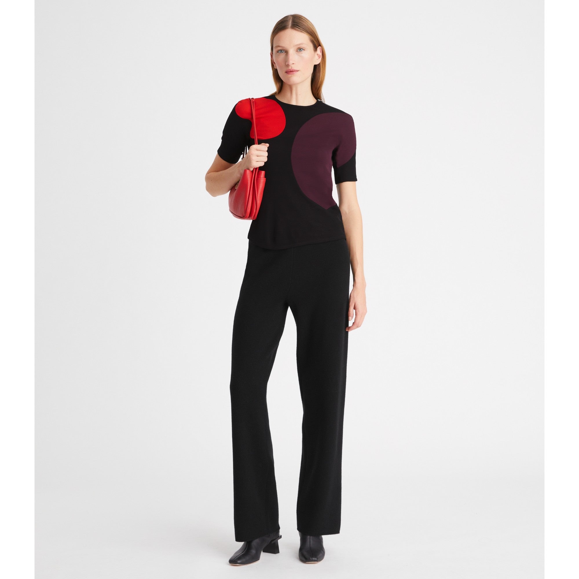 Women Colorblock Knit Top - Black