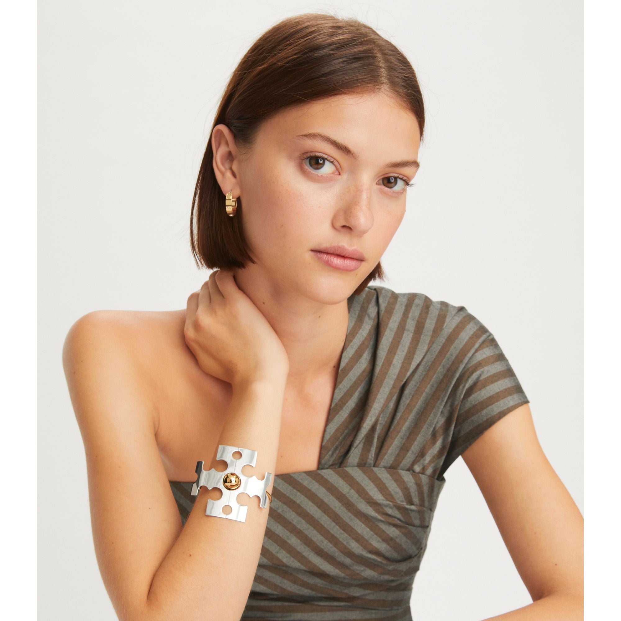 Women Logo Cuff - Light Brass/Pewter