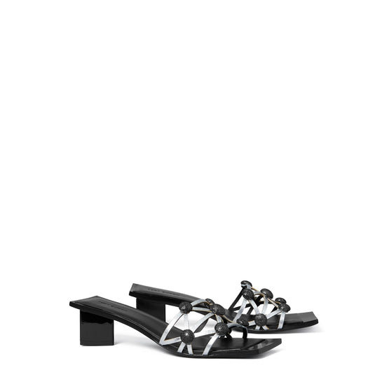Women Crystal Bobble Heeled Mule Sandal - Silver / Perfect Black