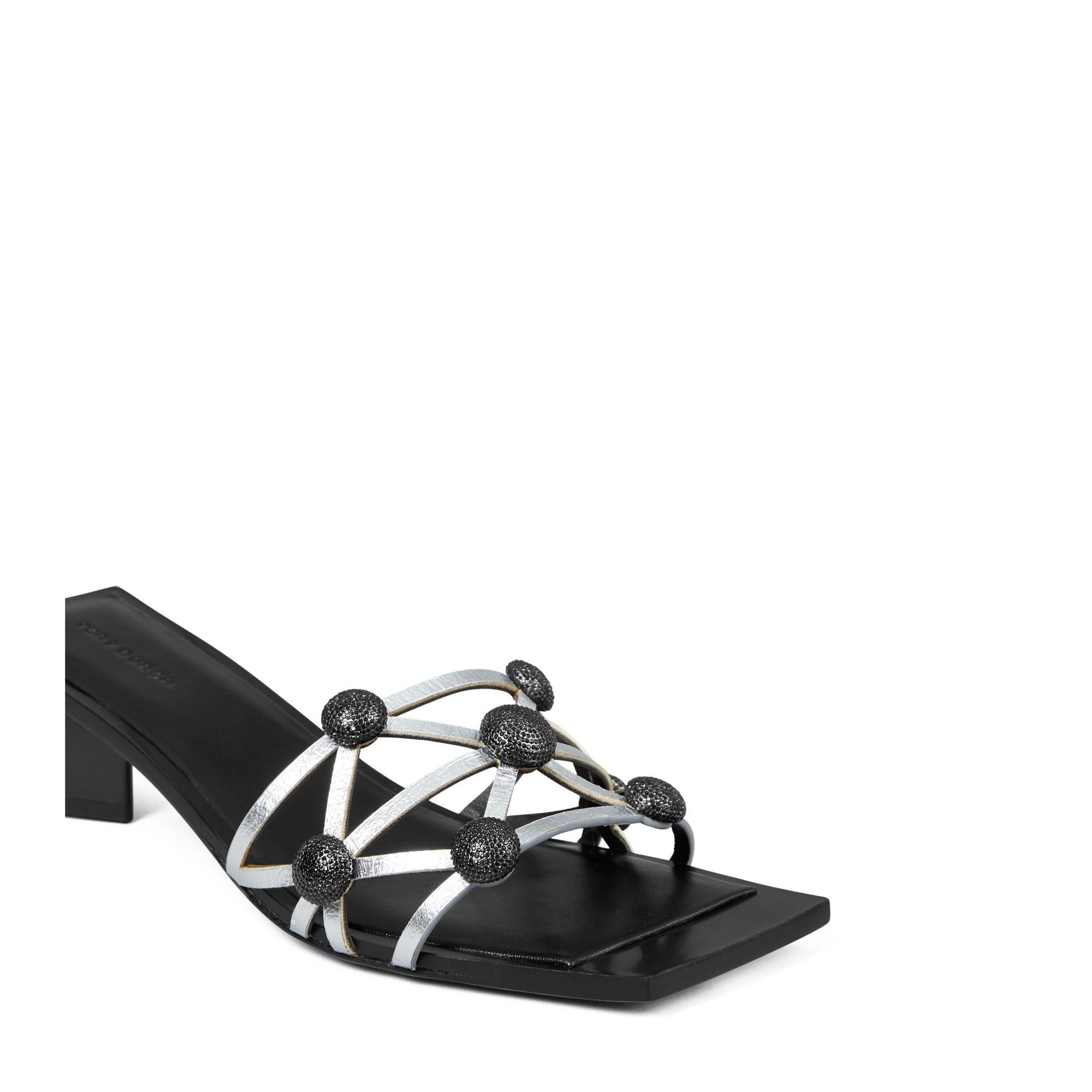 Women Crystal Bobble Heeled Mule Sandal - Silver / Perfect Black