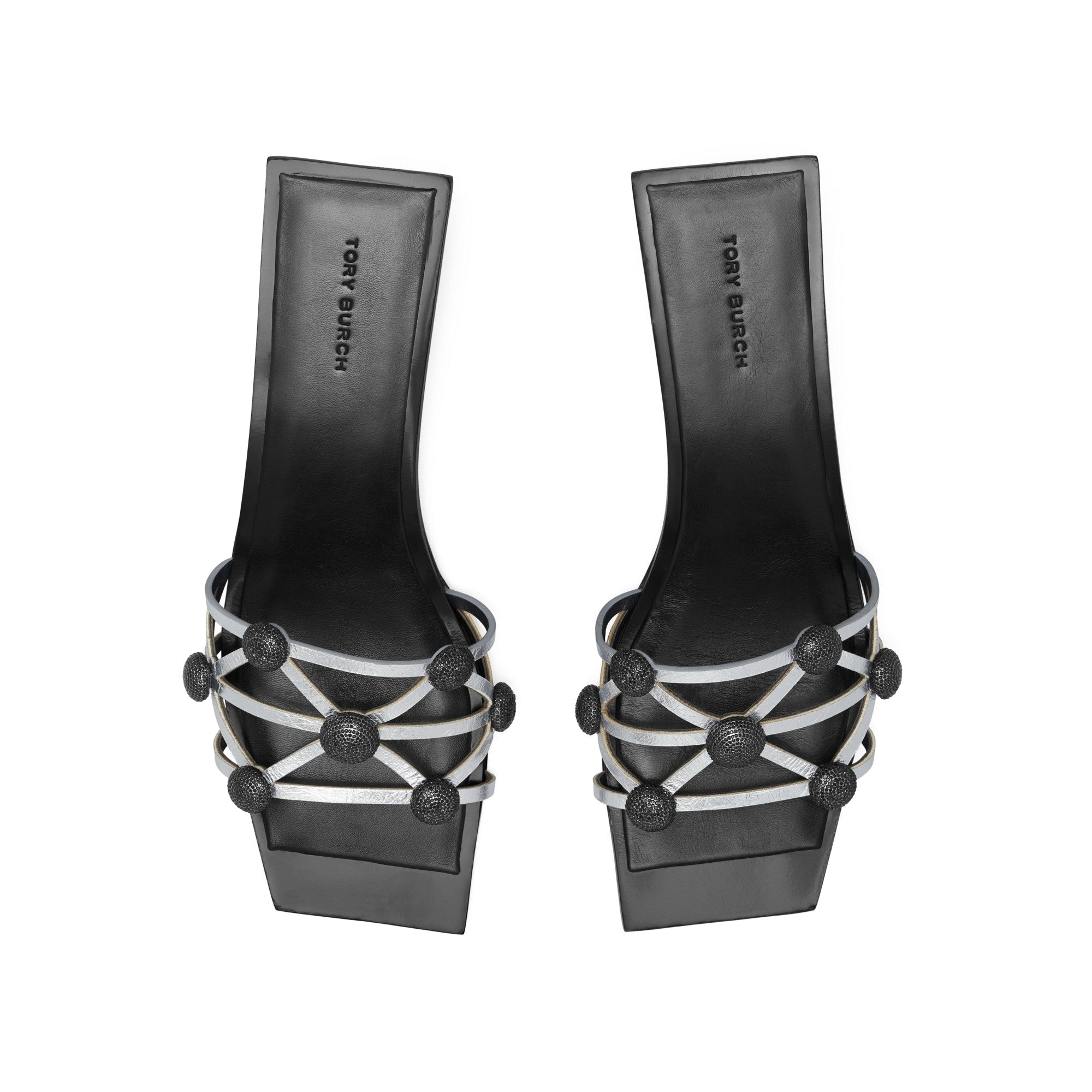 Women Crystal Bobble Heeled Mule Sandal - Silver / Perfect Black