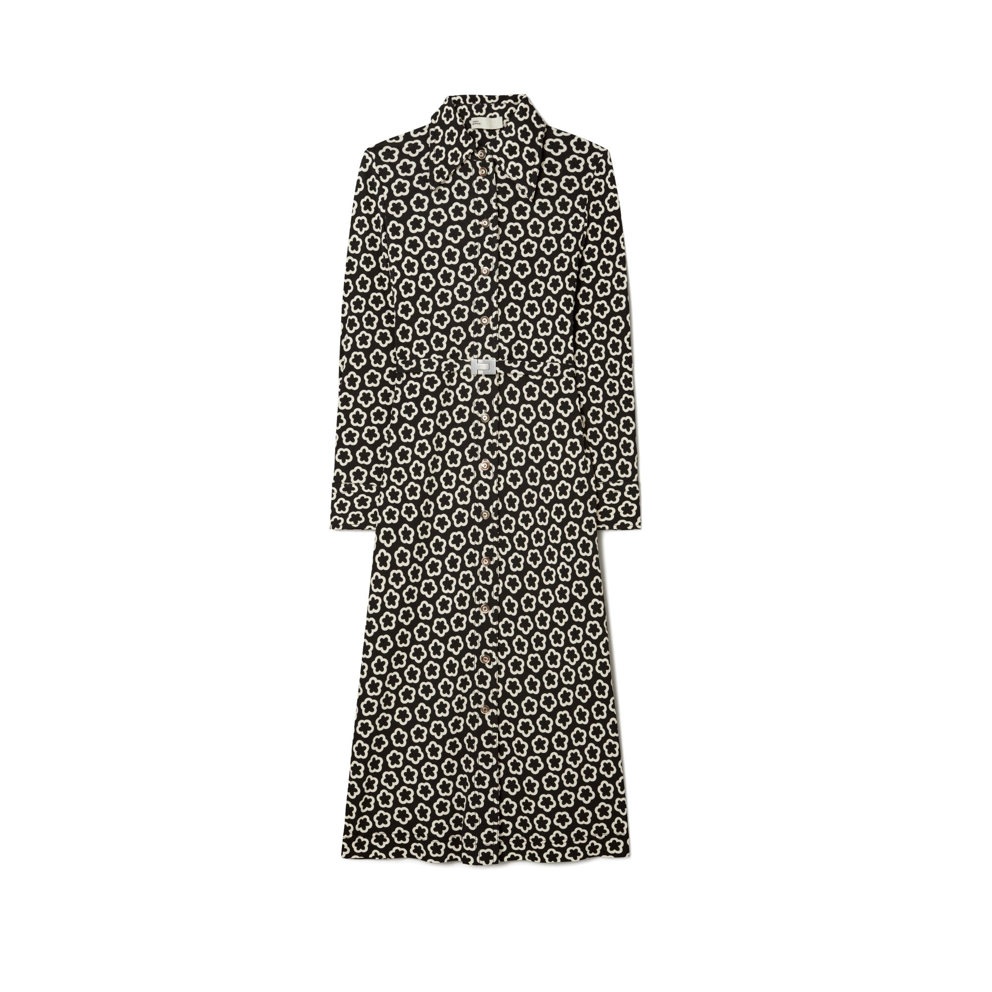 Women Flower Jersey Knit Polo Dress - Black Multi