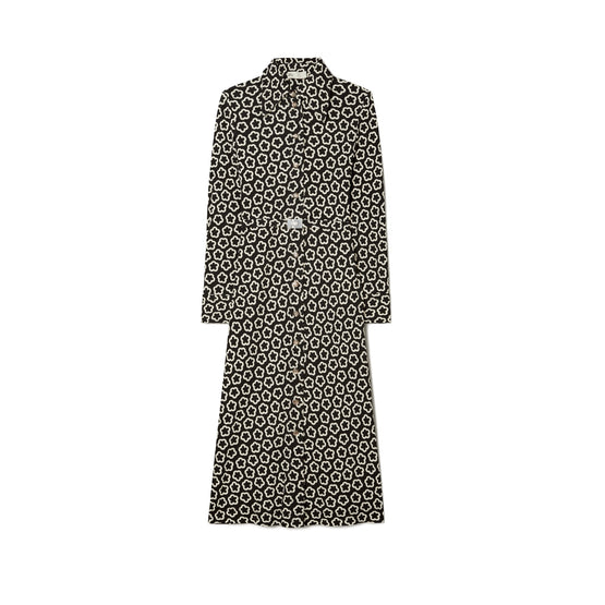 Women Flower Jersey Knit Polo Dress - Black Multi