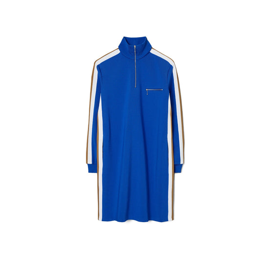 Women Knit Quarter Zip Dress - Blue Lapis