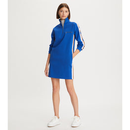 Women Knit Quarter Zip Dress - Blue Lapis