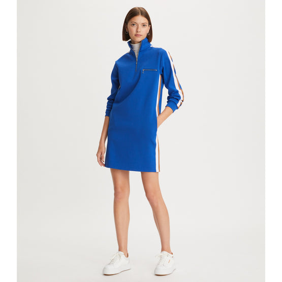 Women Knit Quarter Zip Dress - Blue Lapis
