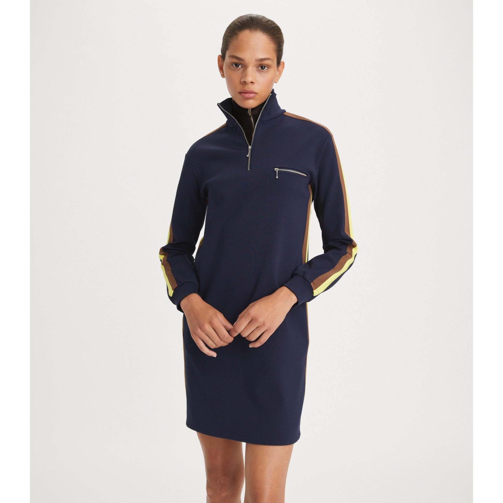 Women Knit Quarter Zip Dress - Tory Navy