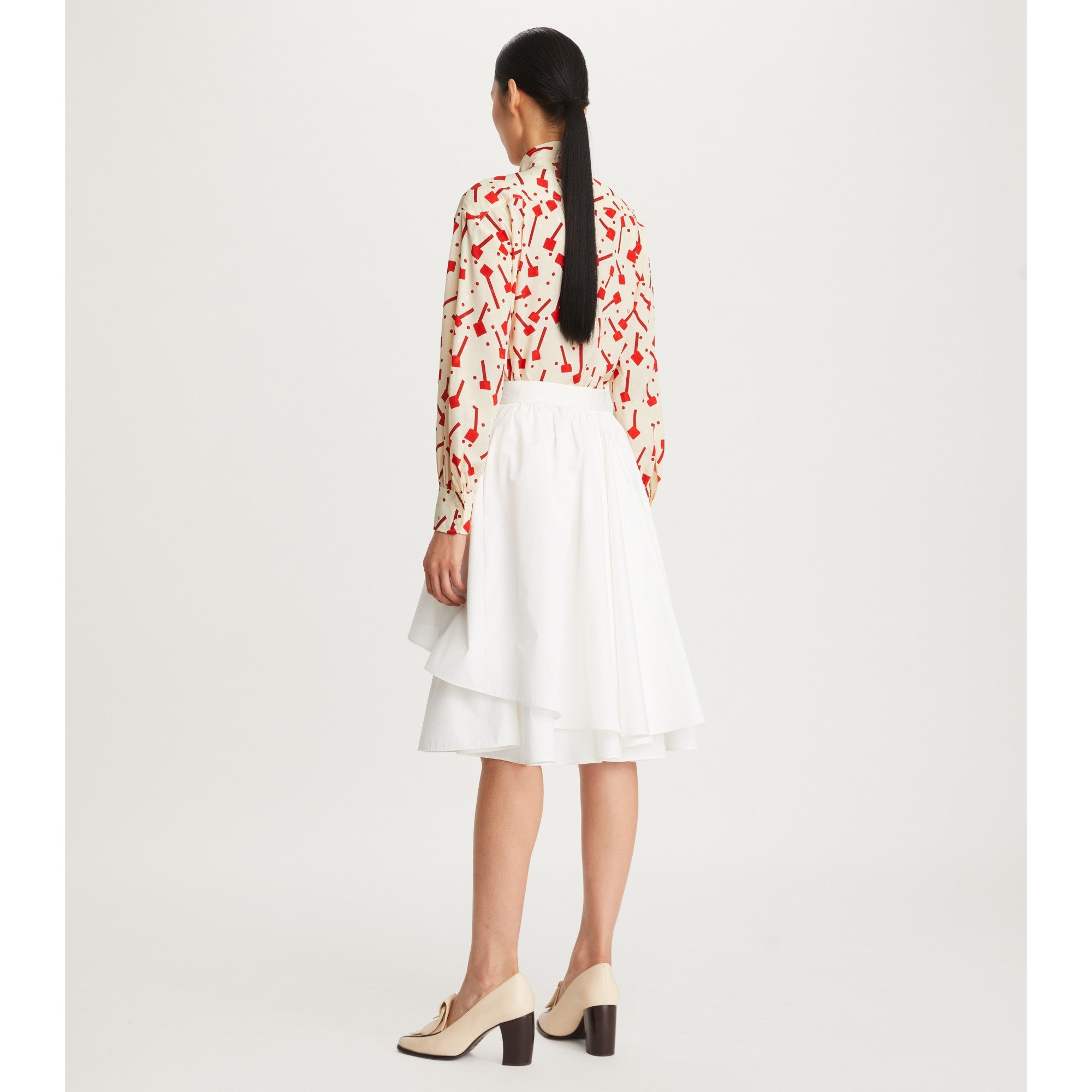 Women Lollipops Jacquard Bow Blouse - Biege