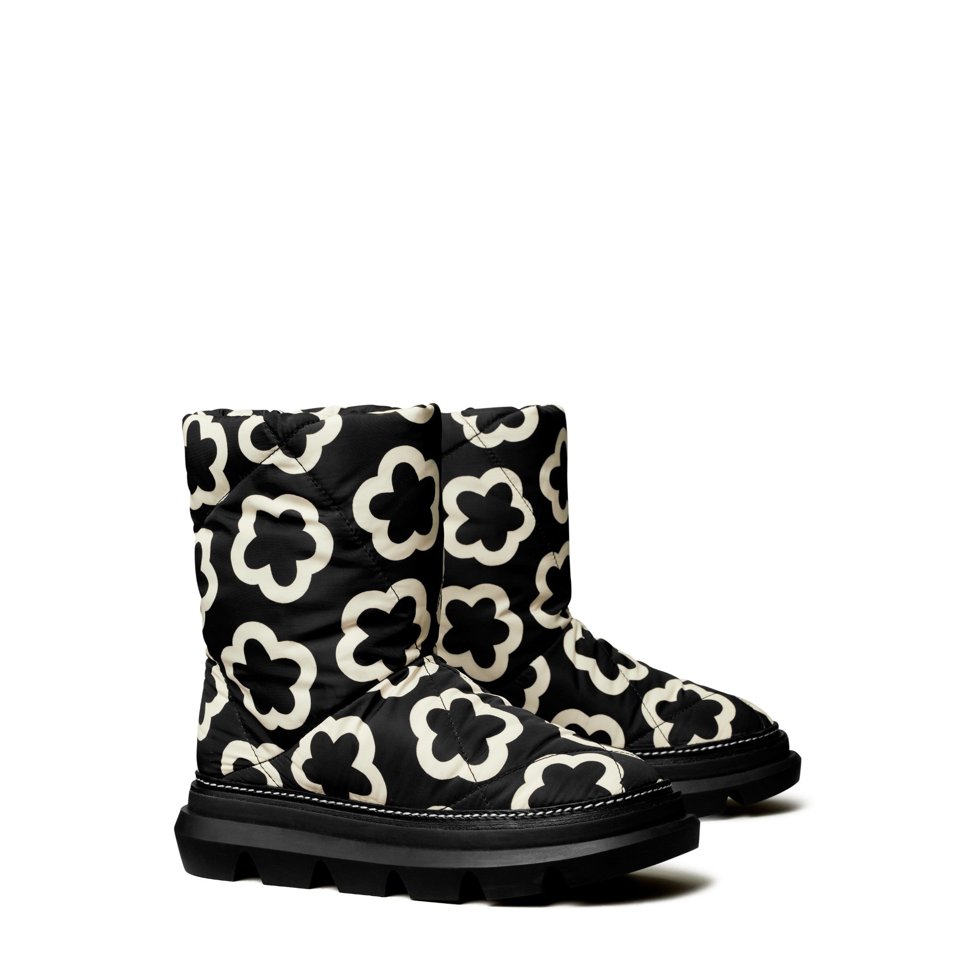 Women Sleeping Bag Pull On Boot - Black / Cream Flower