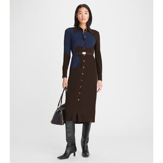 Women Colorblock Jersey Knit Polo Dress P Fit - Dark Carob