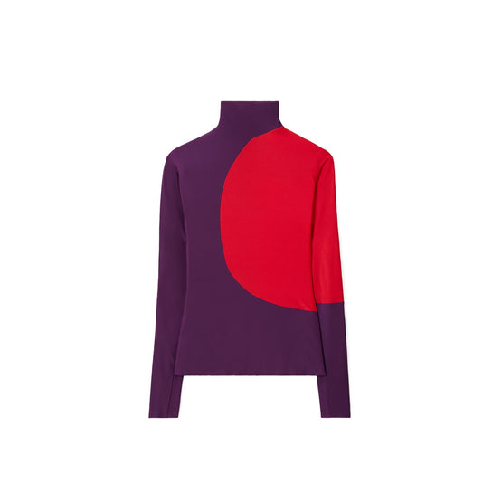 Women Colorblock Long Sleeve Jersey Top - Royal Aubergine