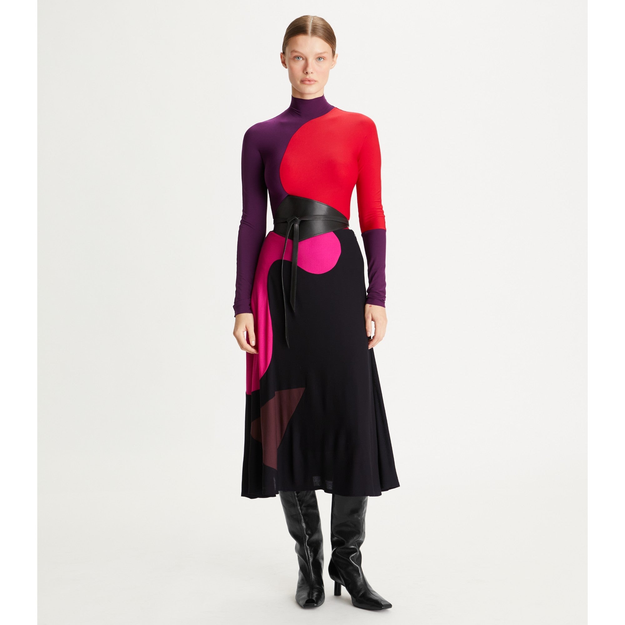 Women Colorblock Long Sleeve Jersey Top - Royal Aubergine