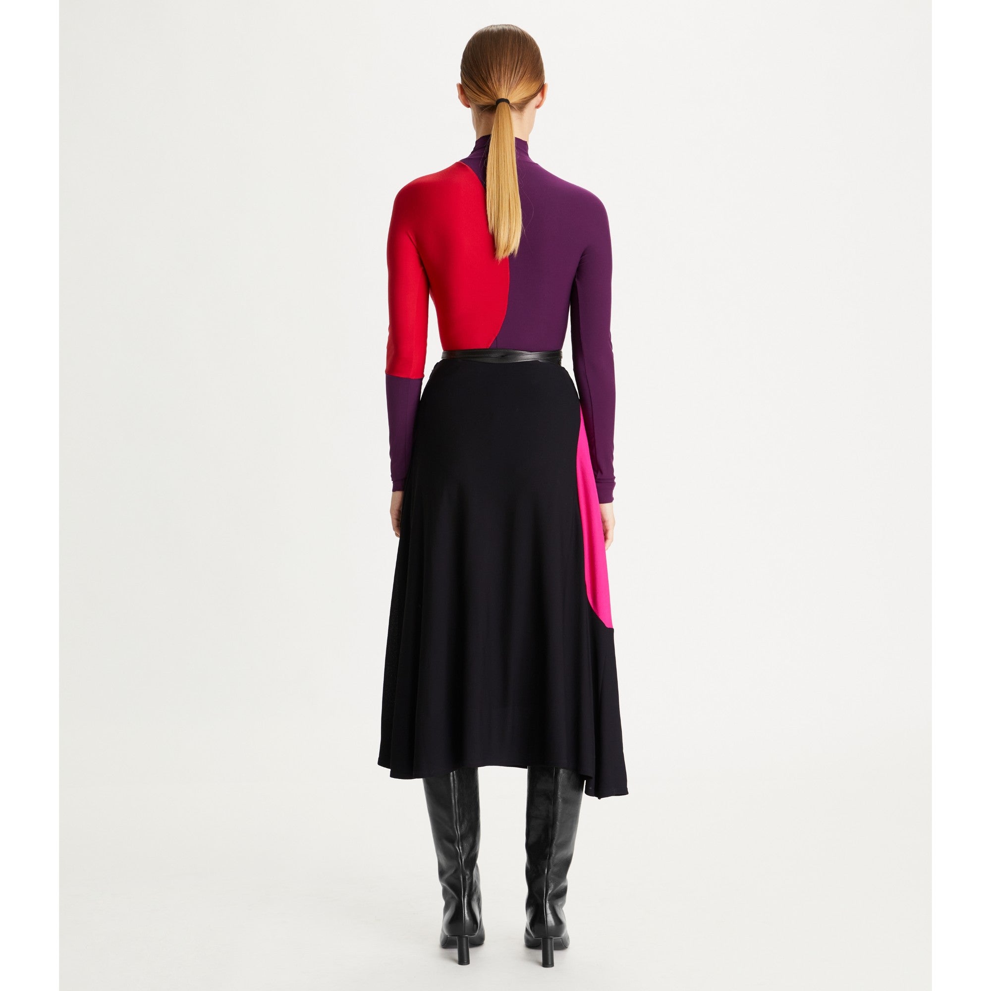 Women Colorblock Long Sleeve Jersey Top - Royal Aubergine