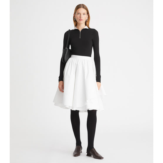 Women Zip Front Long Sleeve Jersey Top - Black