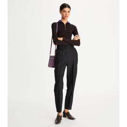 Women Zip Front Long Sleeve Jersey Top - Dark Carob