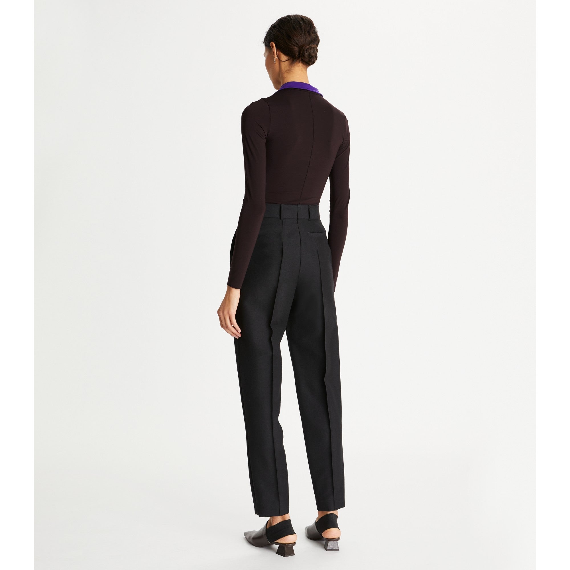 Women Zip Front Long Sleeve Jersey Top - Dark Carob