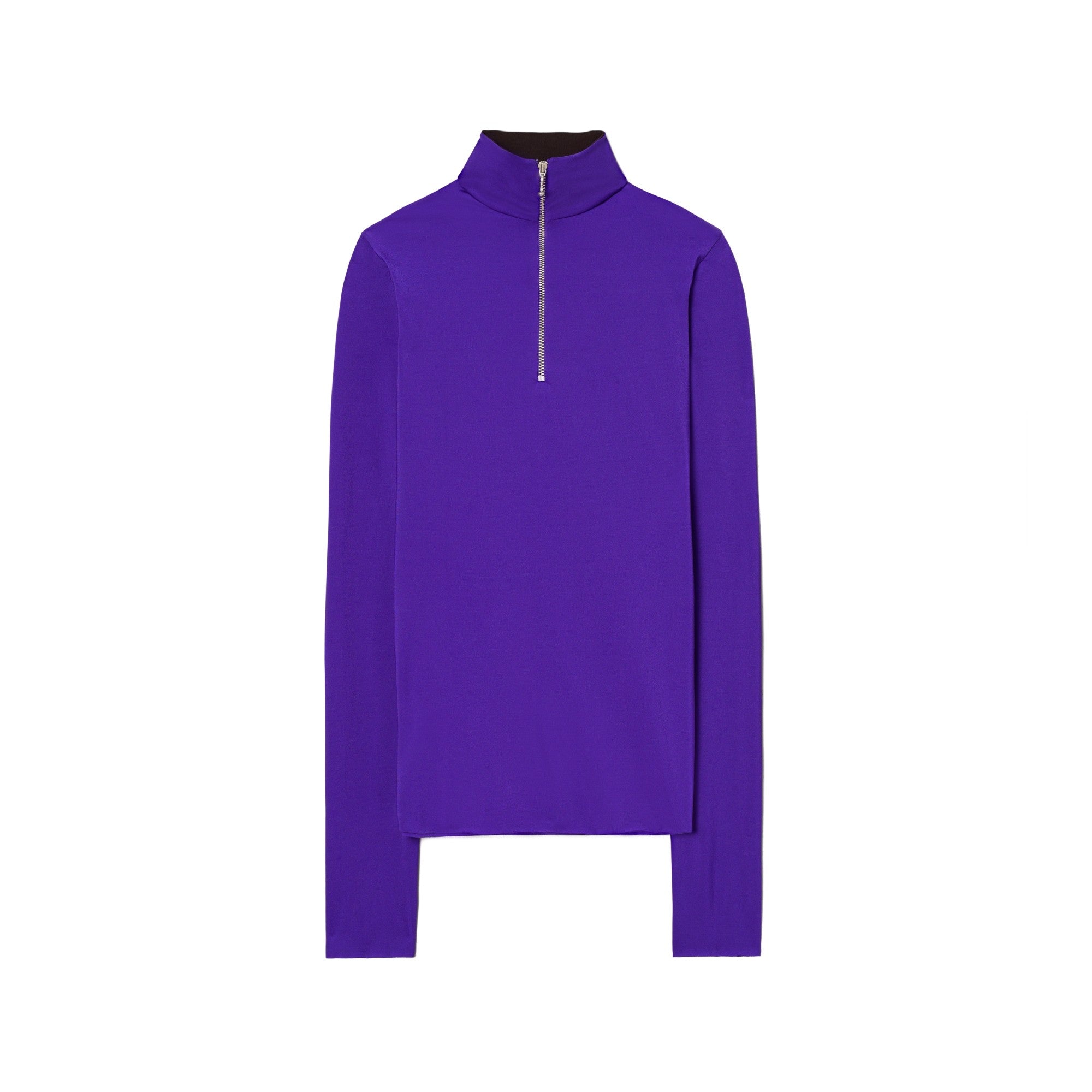Women Zip Front Long Sleeve Jersey Top - Electric Plum