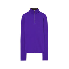 Women Zip Front Long Sleeve Jersey Top - Electric Plum