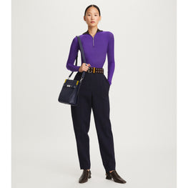 Women Zip Front Long Sleeve Jersey Top - Electric Plum