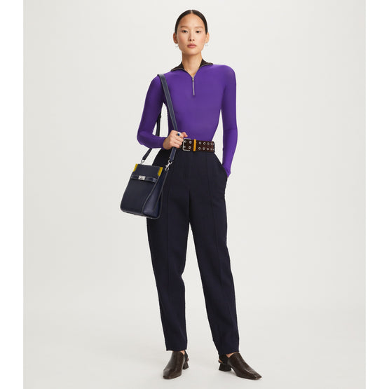 Women Zip Front Long Sleeve Jersey Top - Electric Plum