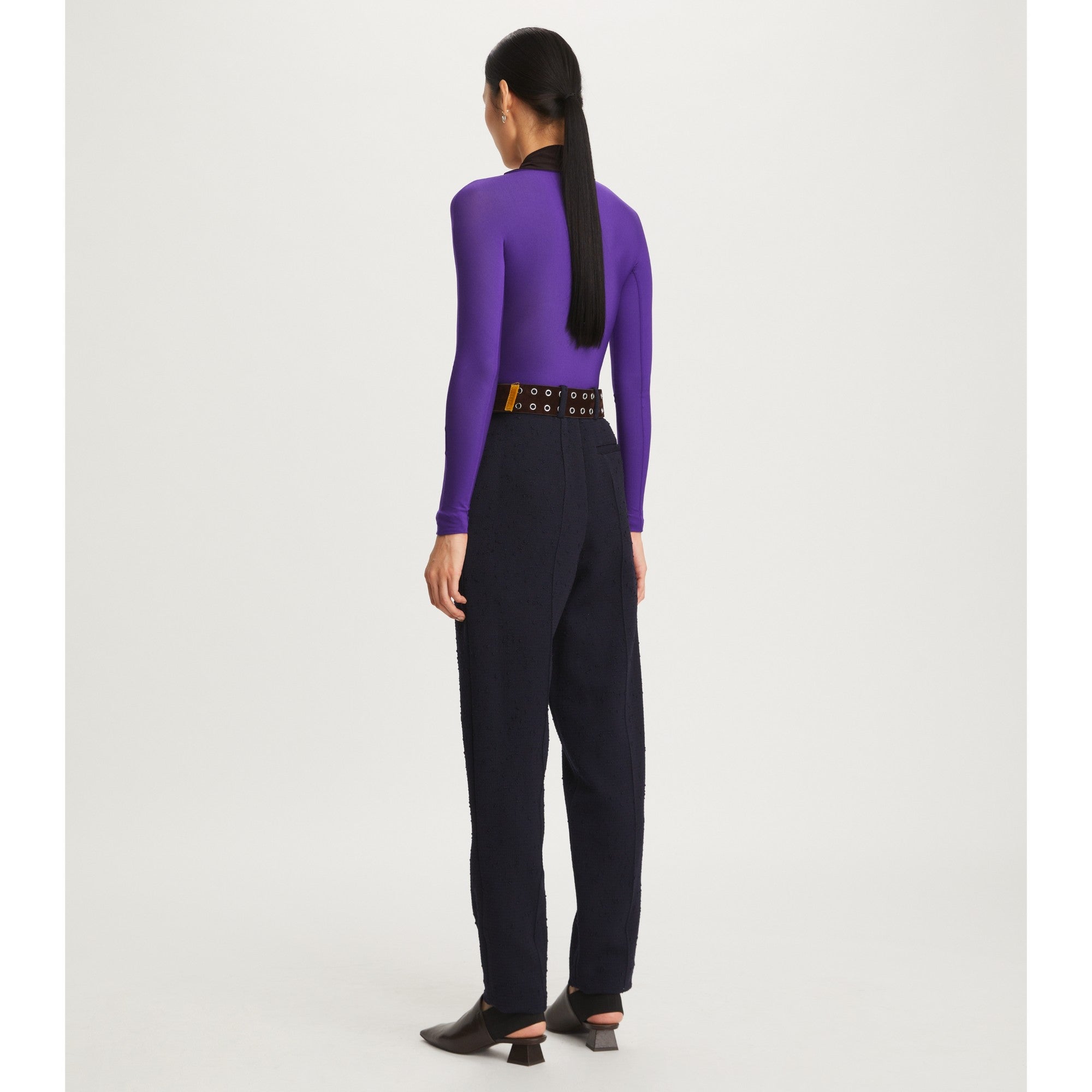 Women Zip Front Long Sleeve Jersey Top - Electric Plum