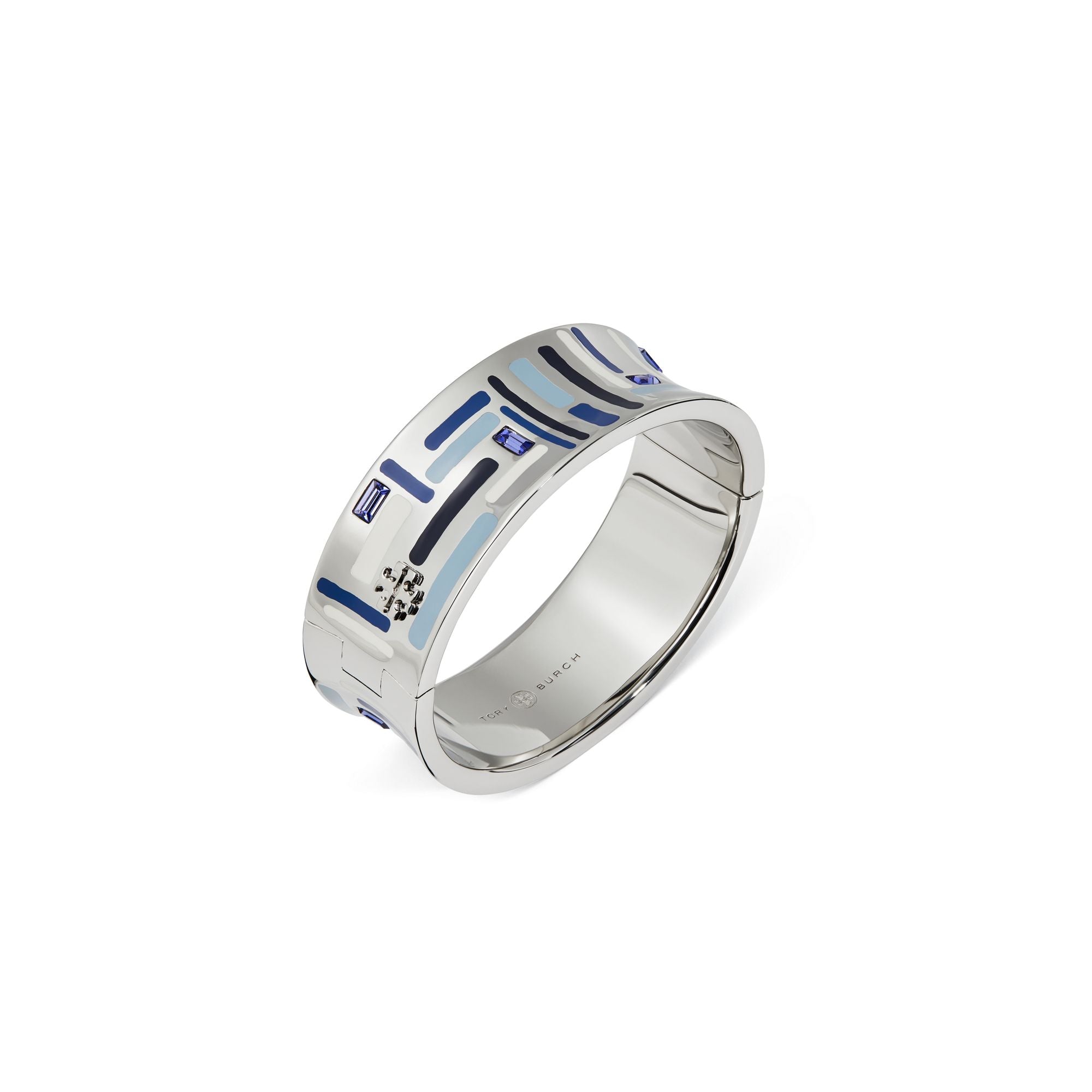Women Wide Kira Enamel Bracelet - Rolled Pewter/Blue Multi