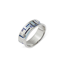 Women Wide Kira Enamel Bracelet - Rolled Pewter/Blue Multi