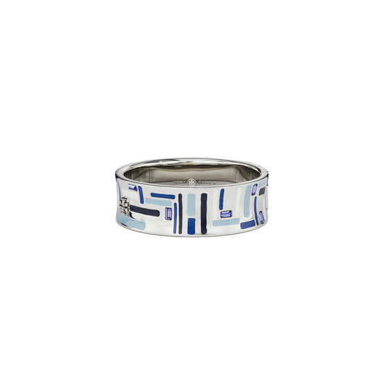 Women Wide Kira Enamel Bracelet - Rolled Pewter/Blue Multi