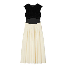 Women Colorblock Pleated Dress - Biscuit