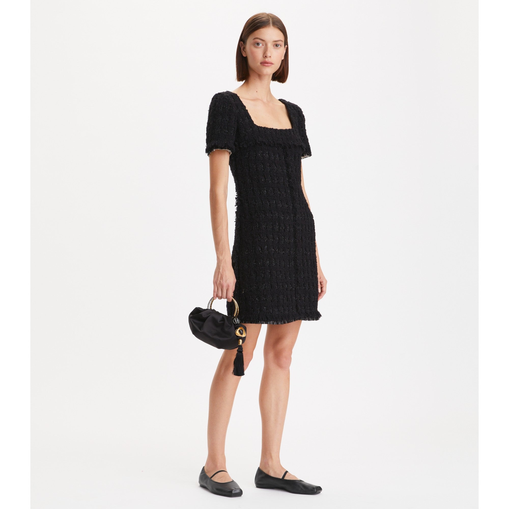 Women Tinsel Tweed Mini Dress - Black