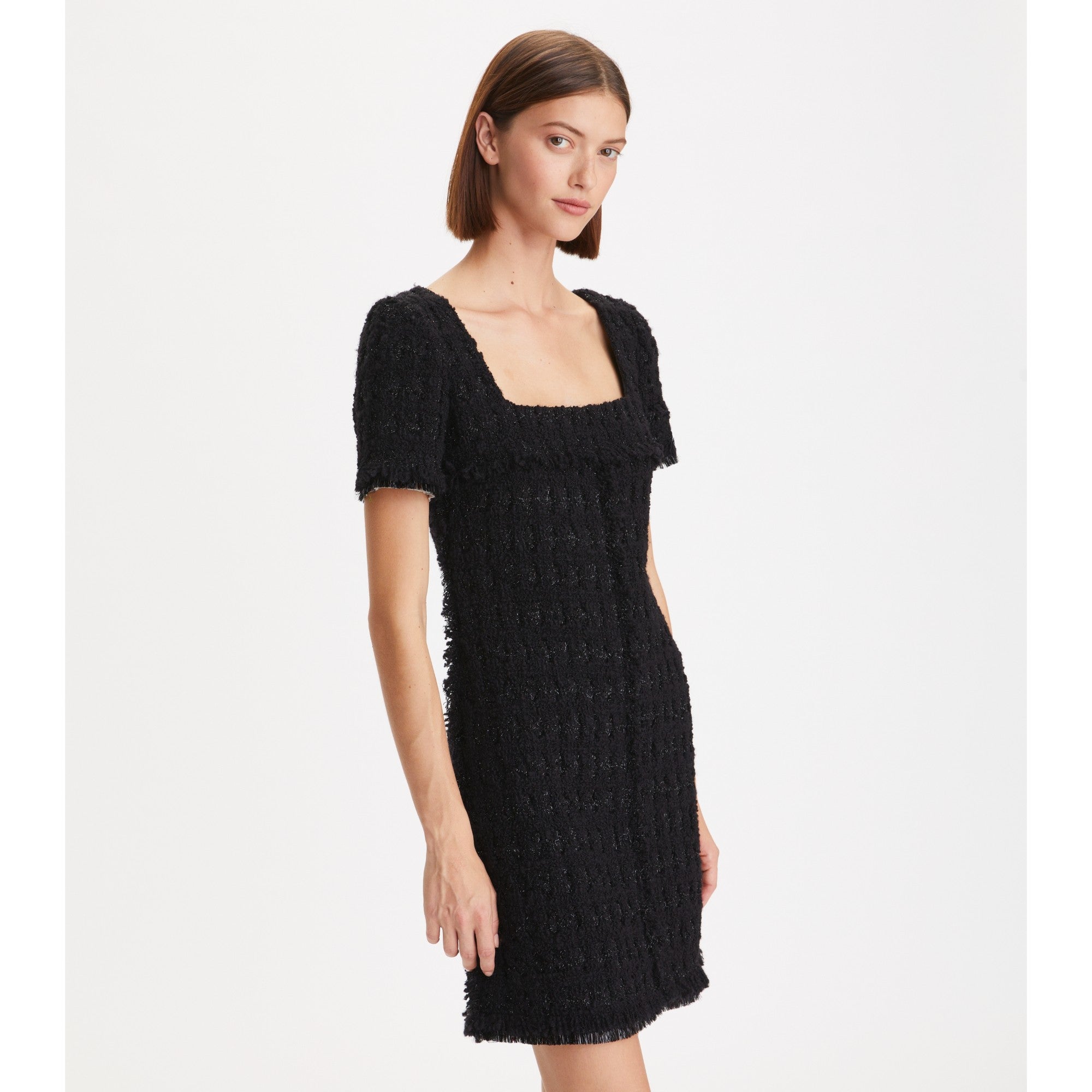 Women Tinsel Tweed Mini Dress - Black