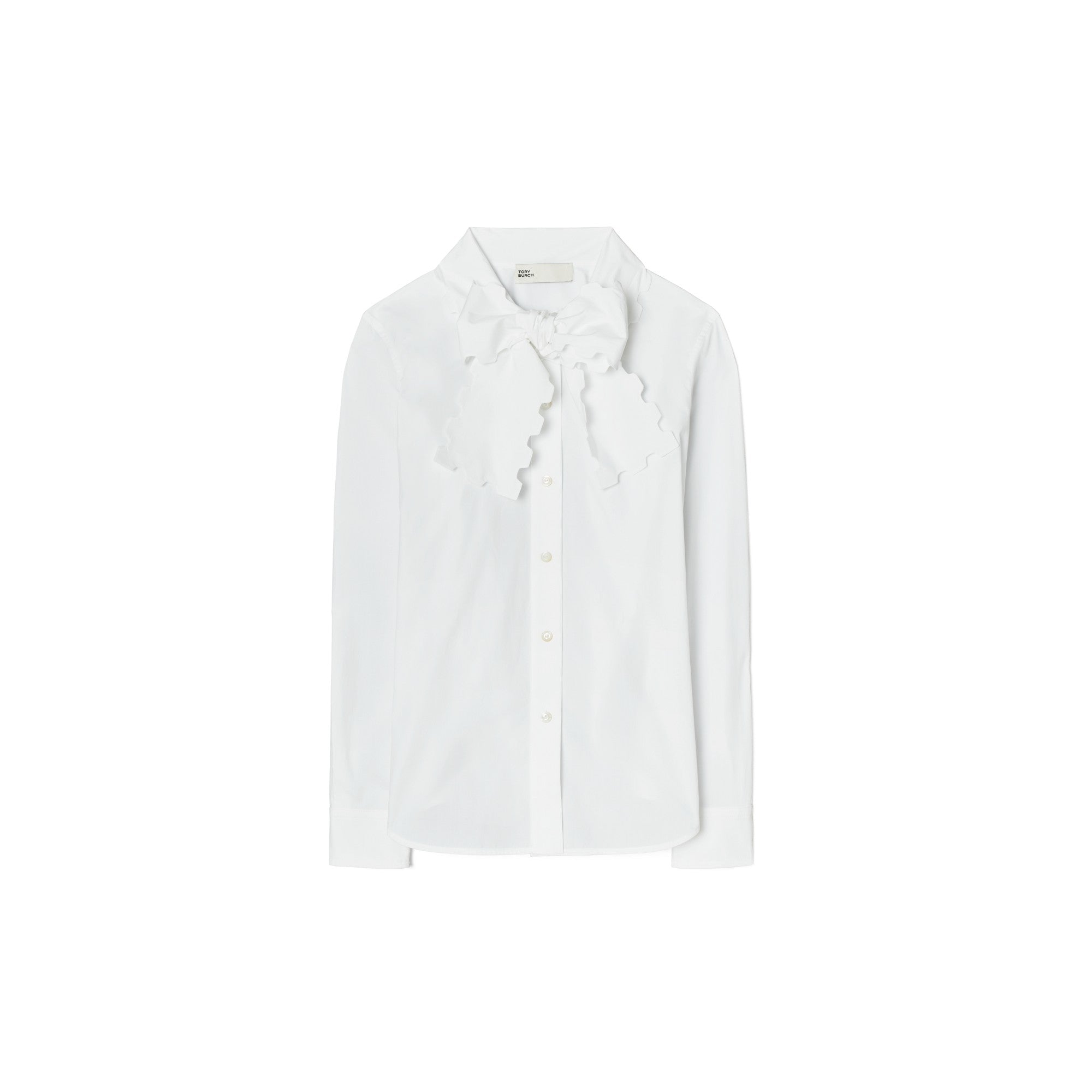 Women Scalloped Poplin Bow Blouse - White