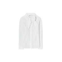 Women Scalloped Poplin Bow Blouse - White