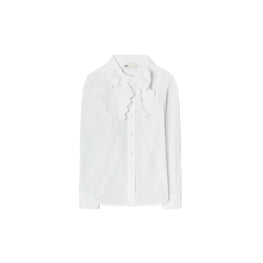 Women Scalloped Poplin Bow Blouse - White