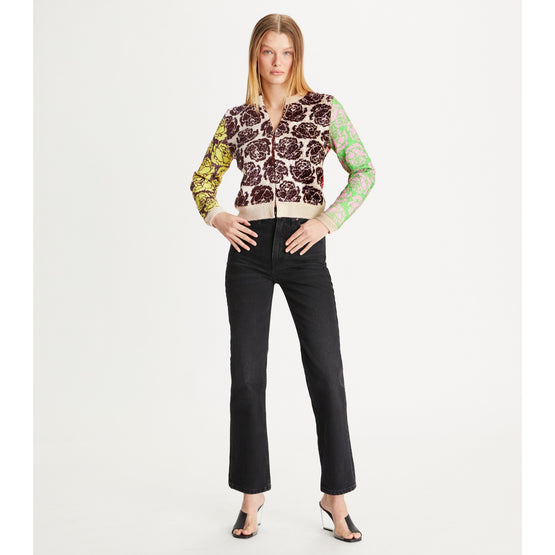 Women Sequined Rose Cardigan - Light Custard