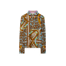 Women T Garden Silk Shirt - Brown Geometric Gardens Tiled