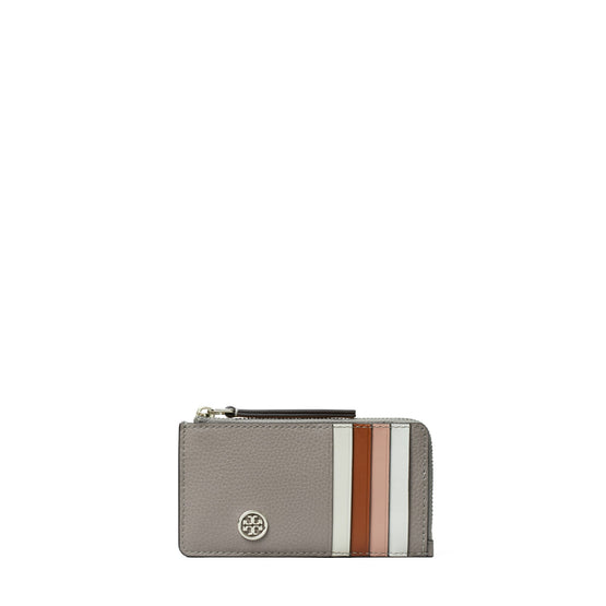 Women Robinson Pebbled Zip Card Case - Gray Heron