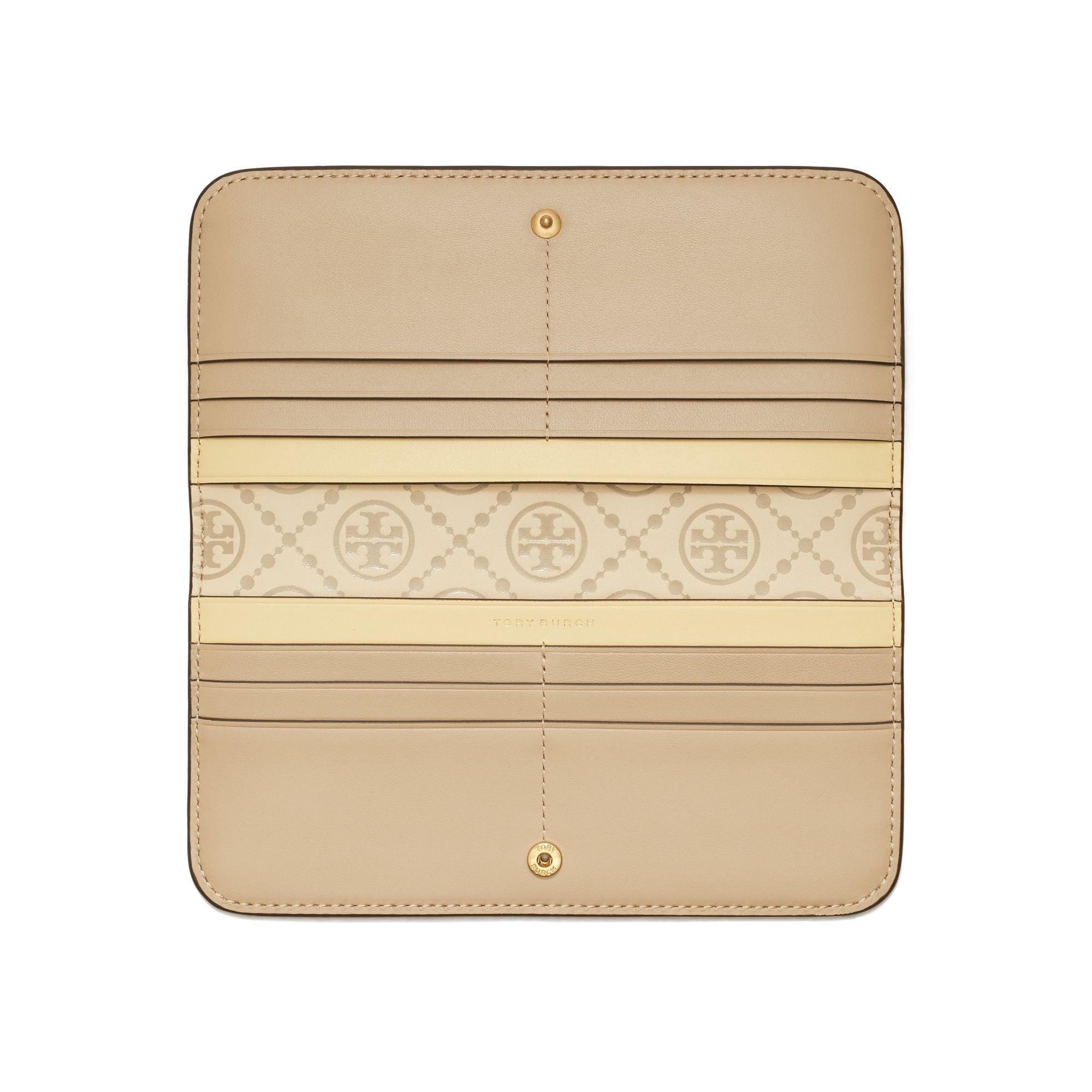 Women T Monogram Contrast Embossed Zip Slim Wallet - Longan / New Cream