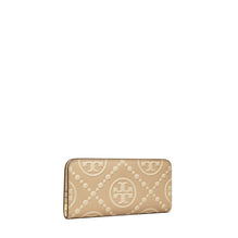 Women T Monogram Contrast Embossed Zip Slim Wallet - Longan / New Cream