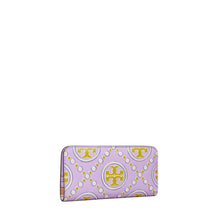 Women T Monogram Contrast Embossed Zip Slim Wallet - Lavender / New Ivory