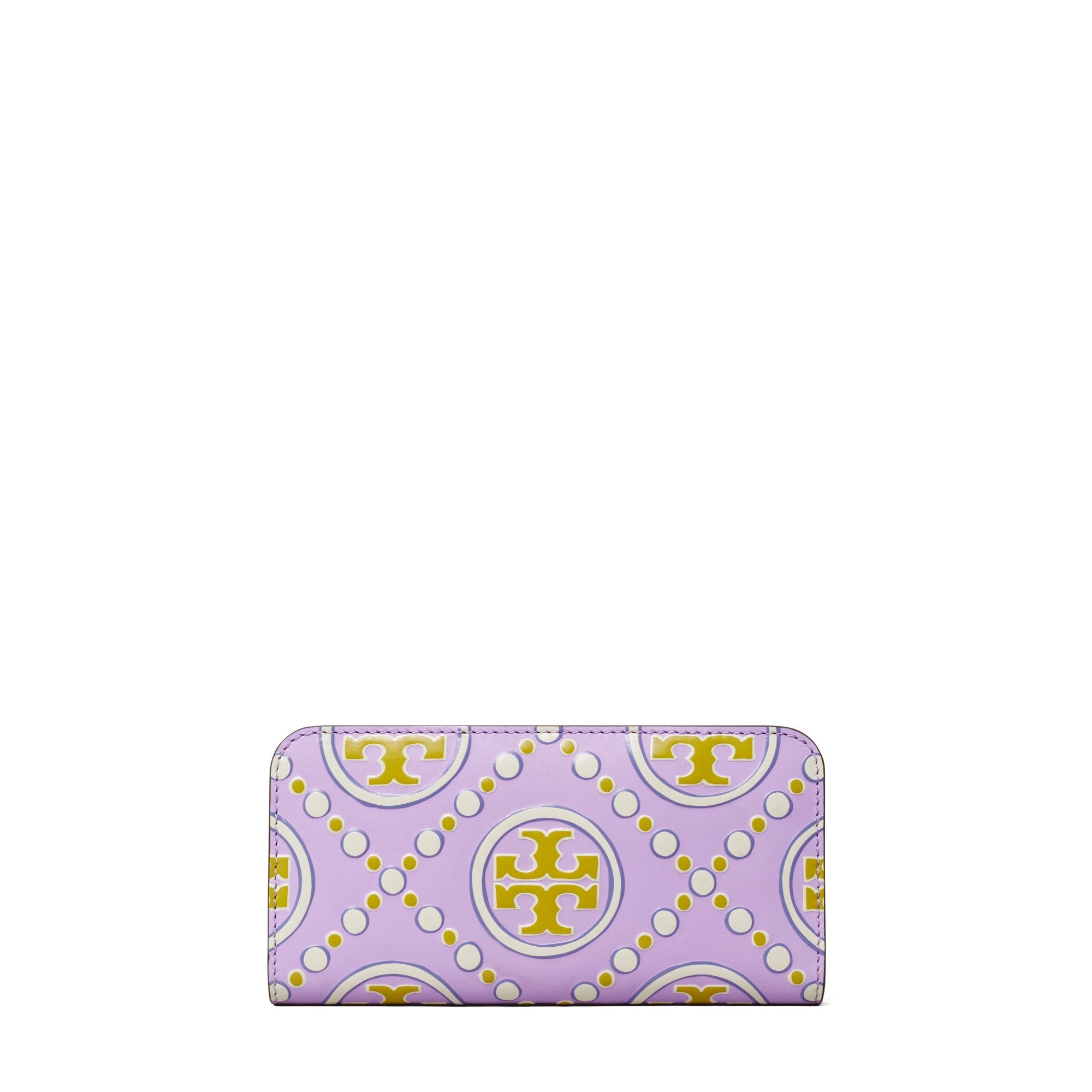 Women T Monogram Contrast Embossed Zip Slim Wallet - Lavender / New Ivory