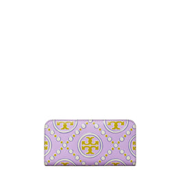 Women T Monogram Contrast Embossed Zip Slim Wallet - Lavender / New Ivory