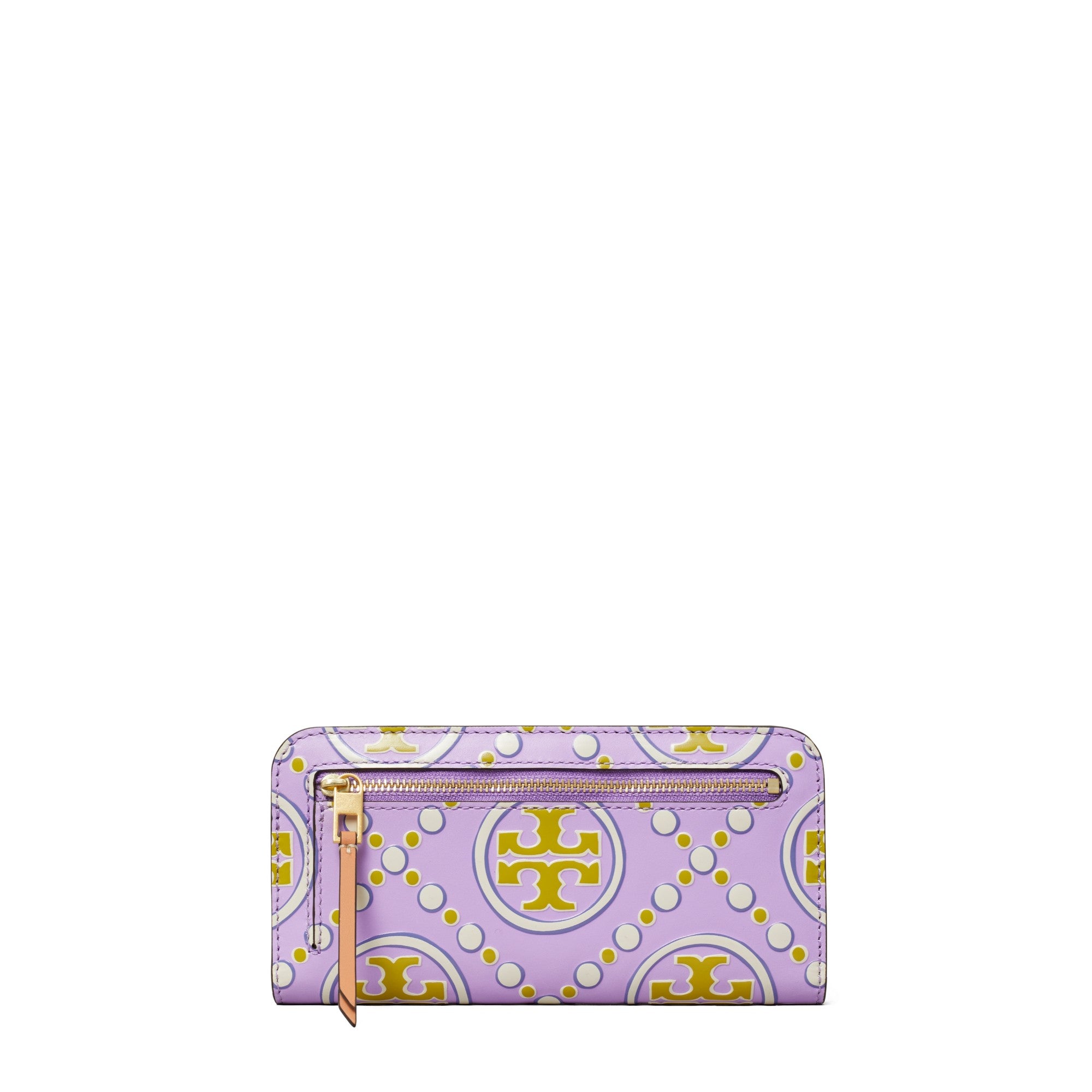 Women T Monogram Contrast Embossed Zip Slim Wallet - Lavender / New Ivory