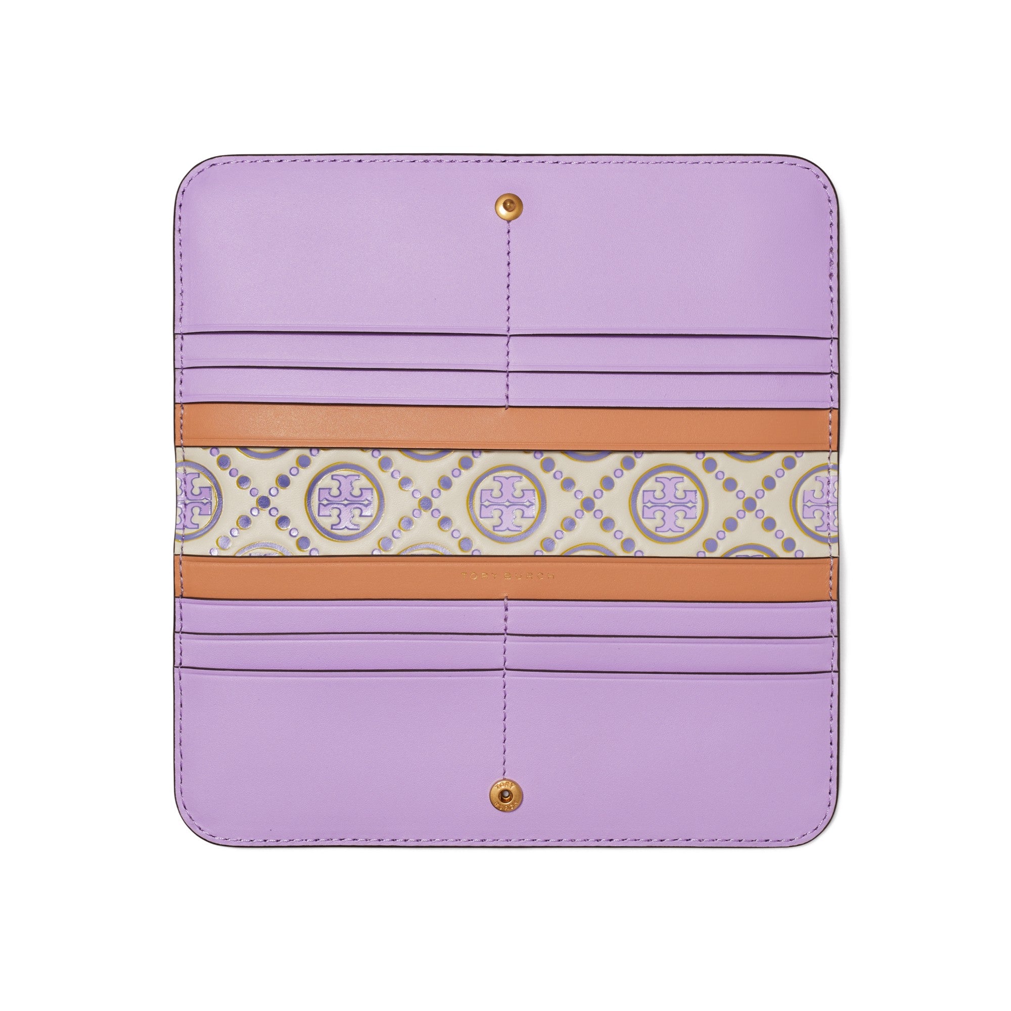 Women T Monogram Contrast Embossed Zip Slim Wallet - Lavender / New Ivory